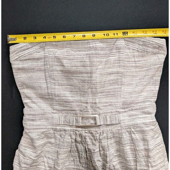 Banana Republic Strapless Dress Striped White Beige Size 8 Linen Y2K Mini Belt - Picture 11 of 14